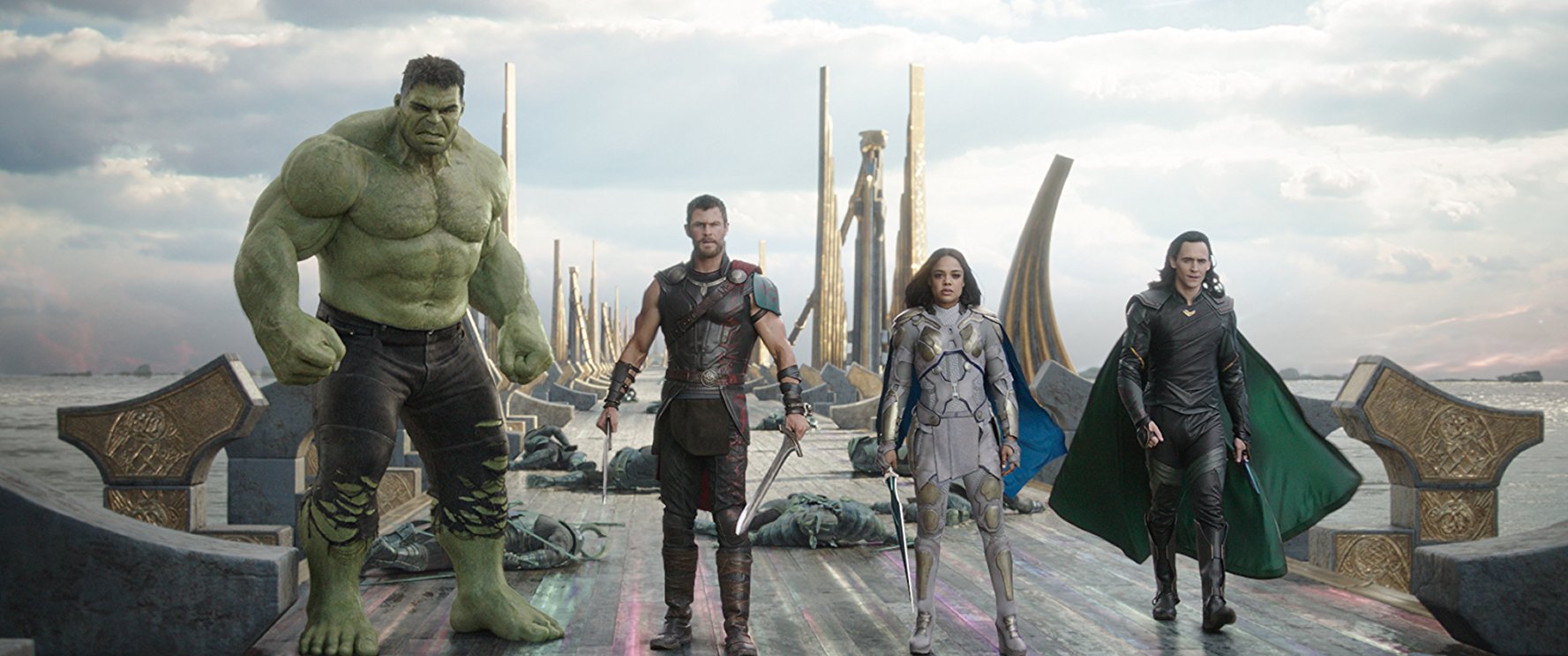 Hulk, Thor, Valkyrie and Loki in Thor Ragnarok