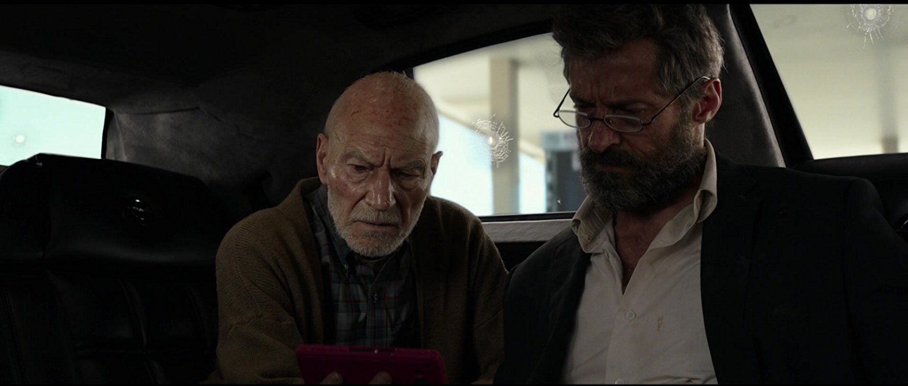 Patrick Stewart and Hugh Jackman in Logan