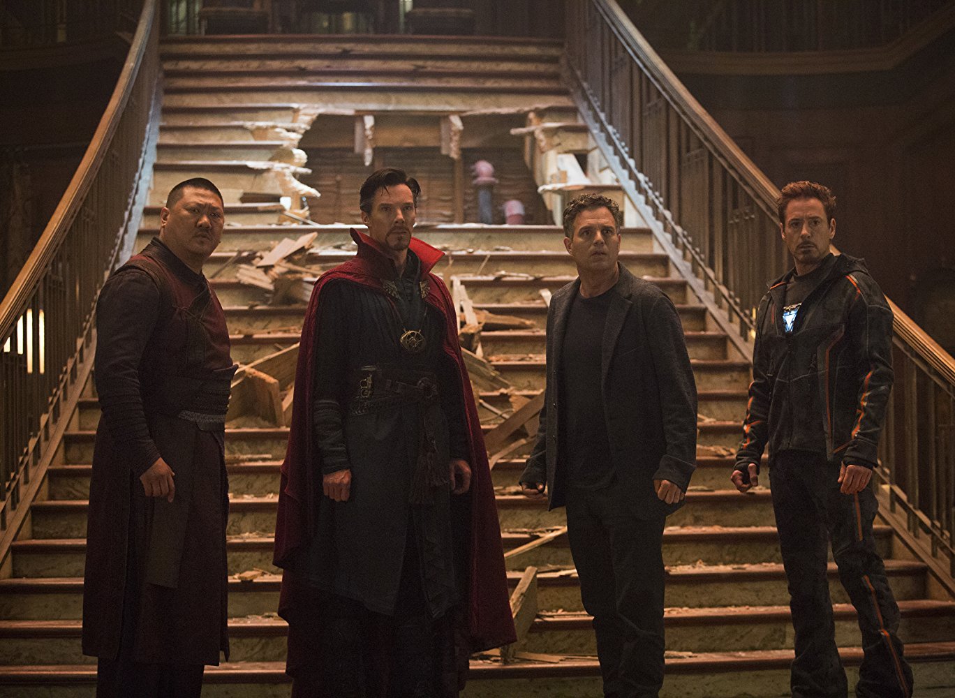 Benedict Cumberbatch, Mark Ruffalo and Robert Downey Jr in Avengers Infinity War
