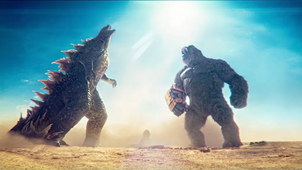 Godzilla and Kong standing in the desert